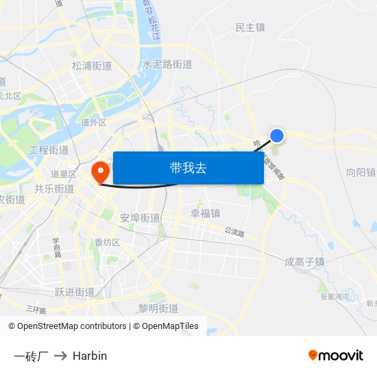 一砖厂 to Harbin map