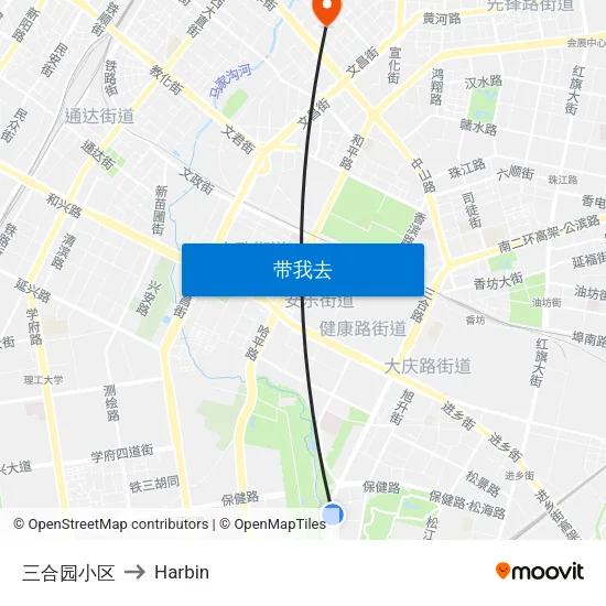 三合园小区 to Harbin map