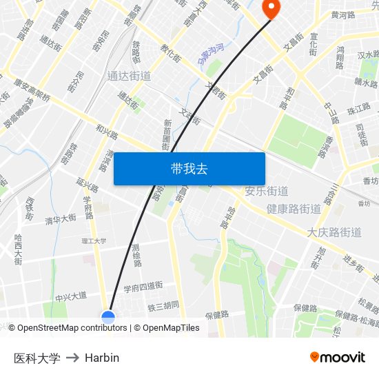 医科大学 to Harbin map