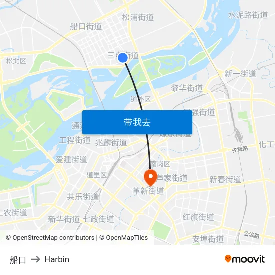 船口 to Harbin map