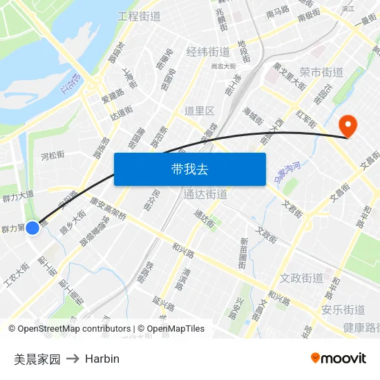 美晨家园 to Harbin map