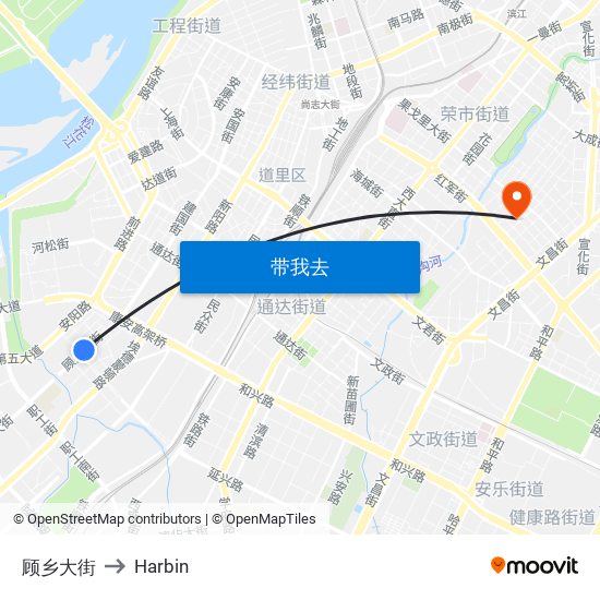 顾乡大街 to Harbin map