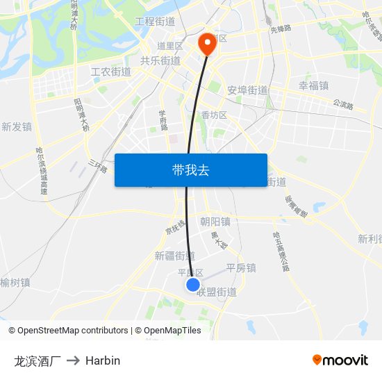 龙滨酒厂 to Harbin map