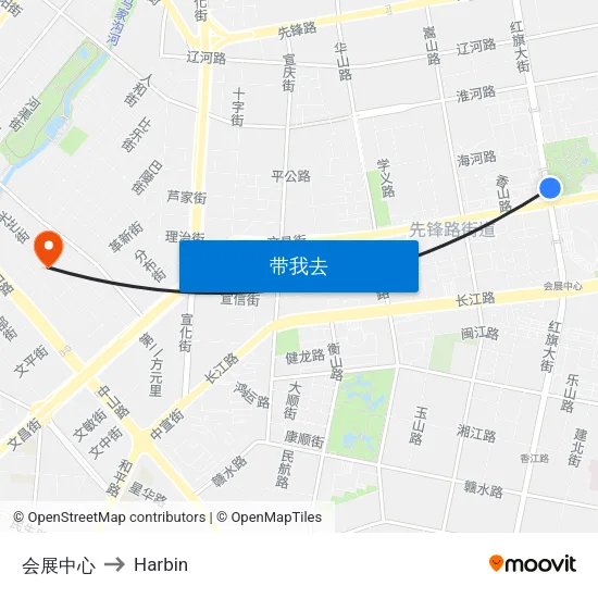 会展中心 to Harbin map