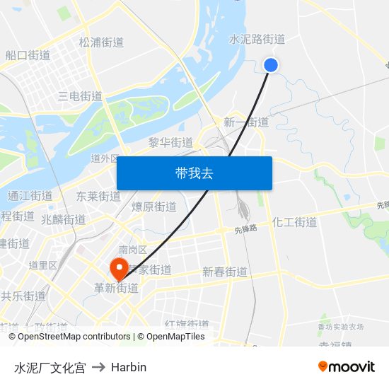 水泥厂文化宫 to Harbin map