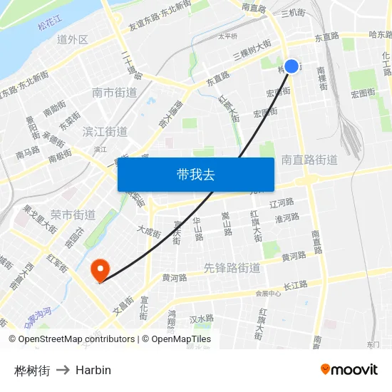 桦树街 to Harbin map