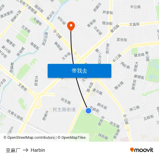亚麻厂 to Harbin map