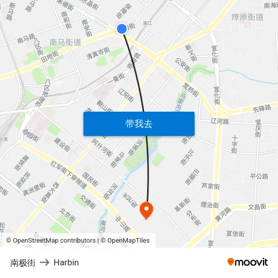 南极街 to Harbin map