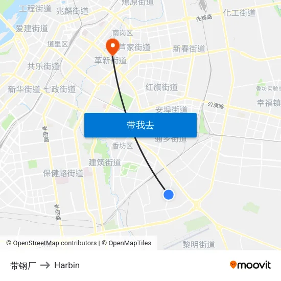 带钢厂 to Harbin map