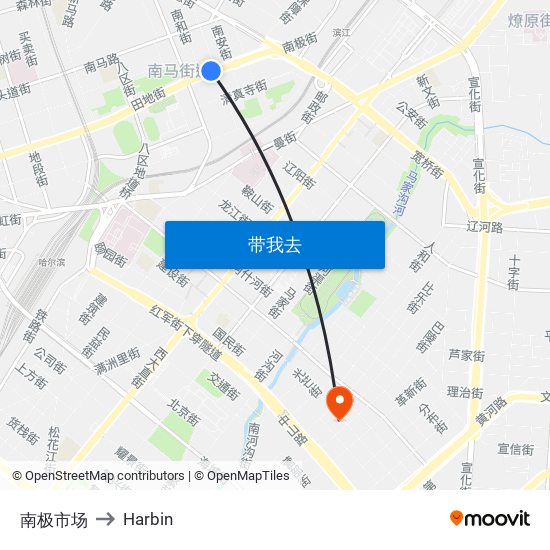 南极市场 to Harbin map