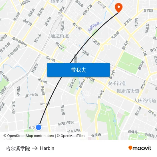 哈尔滨学院 to Harbin map