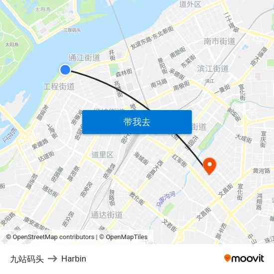 九站码头 to Harbin map