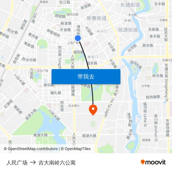人民广场 to 吉大南岭六公寓 map