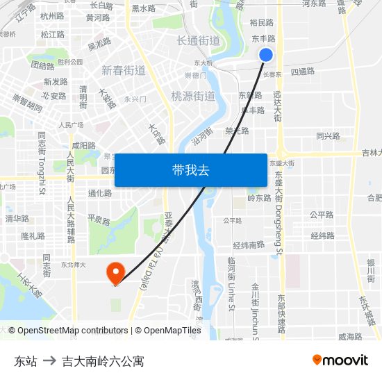 东站 to 吉大南岭六公寓 map
