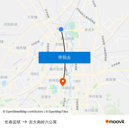 长春监狱 to 吉大南岭六公寓 map