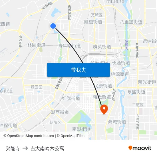 兴隆寺 to 吉大南岭六公寓 map
