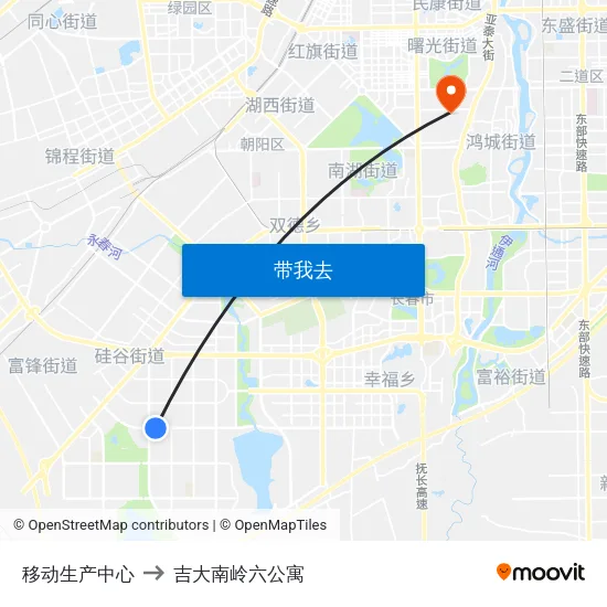 移动生产中心 to 吉大南岭六公寓 map