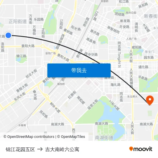 锦江花园五区 to 吉大南岭六公寓 map