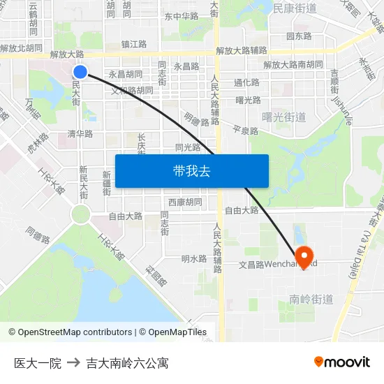 医大一院 to 吉大南岭六公寓 map