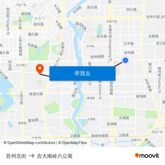 苏州北街 to 吉大南岭六公寓 map
