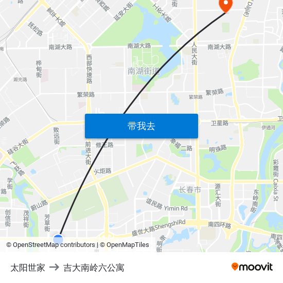太阳世家 to 吉大南岭六公寓 map