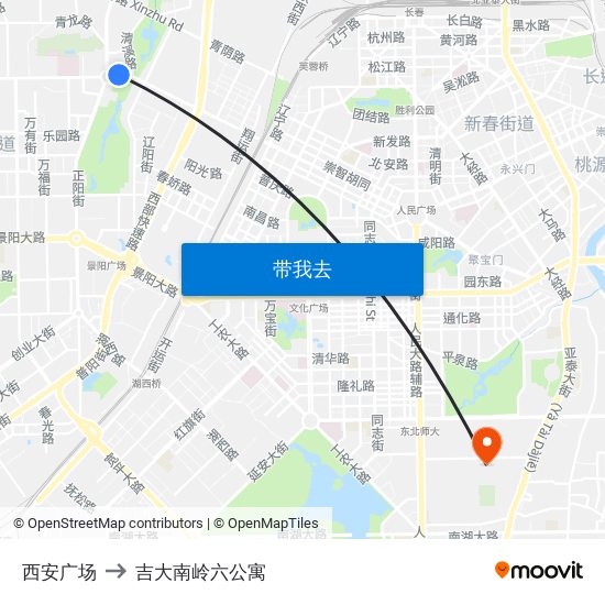 西安广场 to 吉大南岭六公寓 map