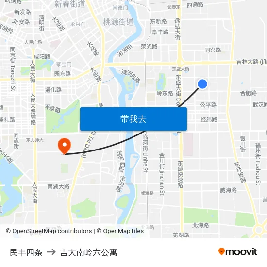 民丰四条 to 吉大南岭六公寓 map