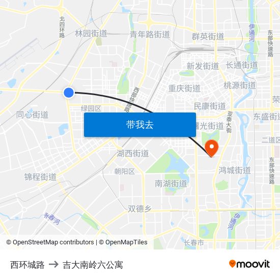 西环城路 to 吉大南岭六公寓 map