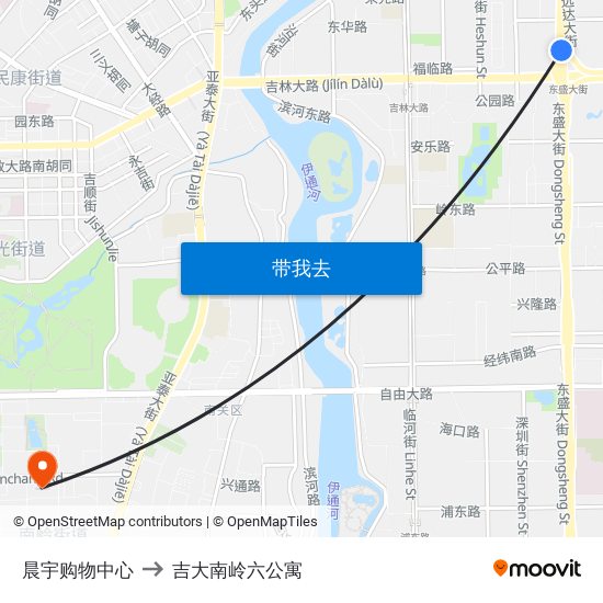 晨宇购物中心 to 吉大南岭六公寓 map