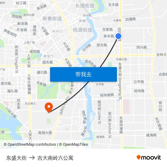 东盛大街 to 吉大南岭六公寓 map