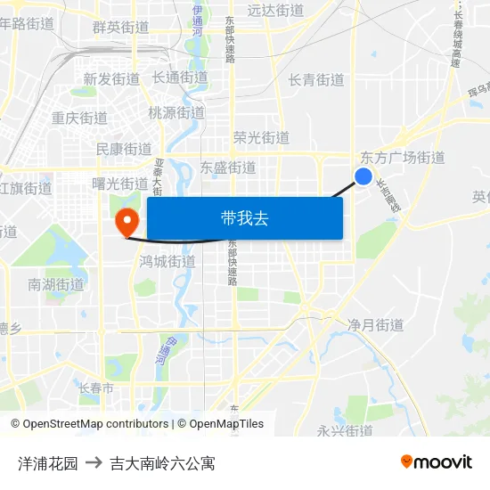 洋浦花园 to 吉大南岭六公寓 map