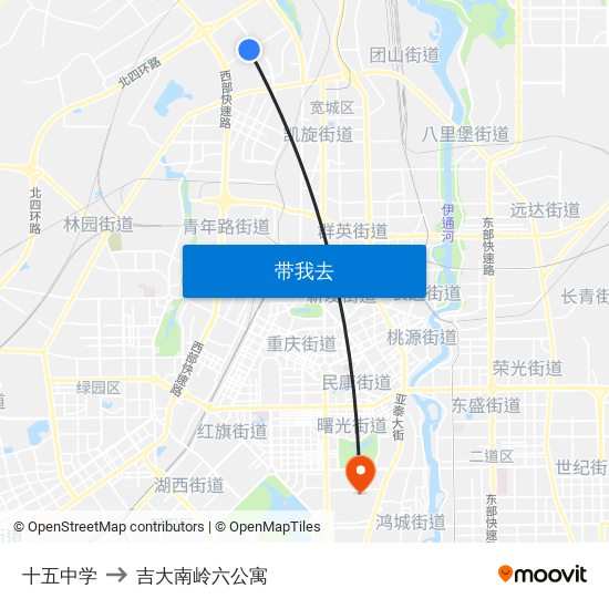 十五中学 to 吉大南岭六公寓 map