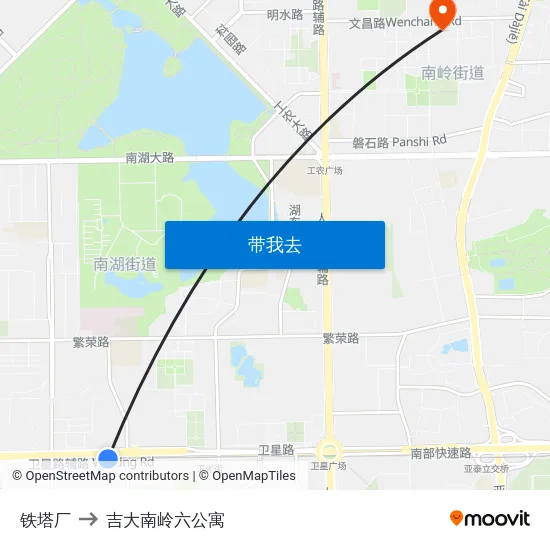 铁塔厂 to 吉大南岭六公寓 map