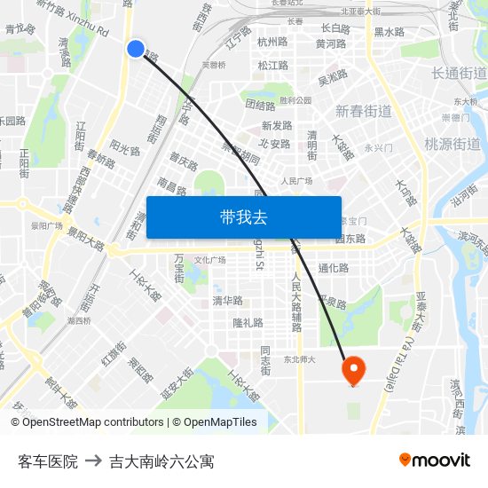 客车医院 to 吉大南岭六公寓 map