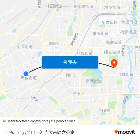 一汽二〇八号门 to 吉大南岭六公寓 map