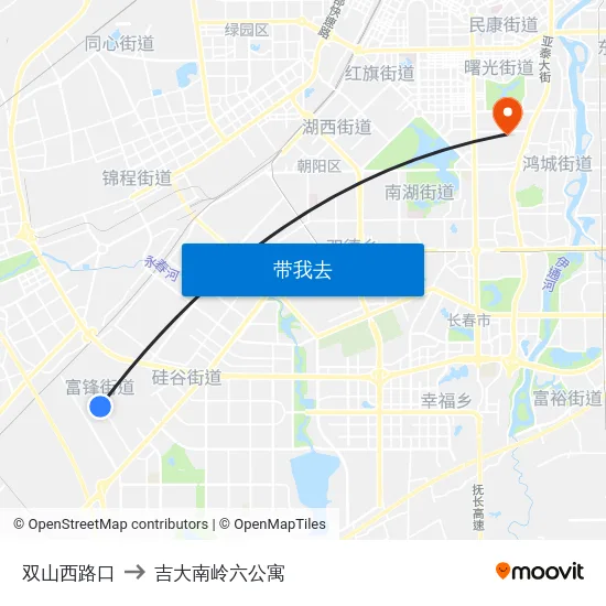 双山西路口 to 吉大南岭六公寓 map