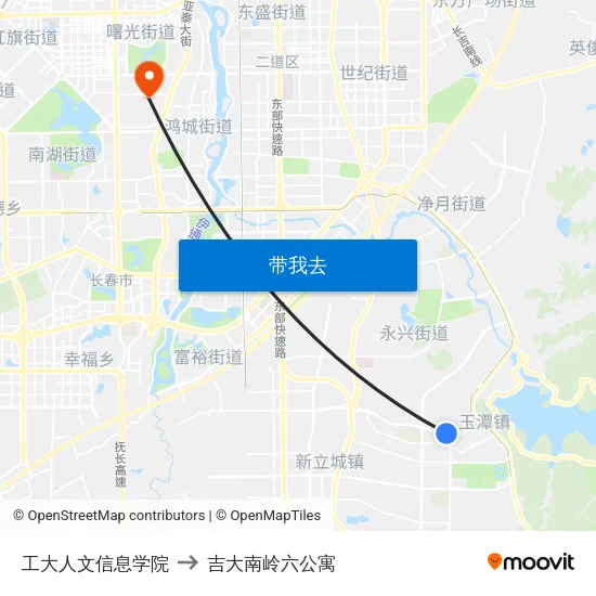 工大人文信息学院 to 吉大南岭六公寓 map