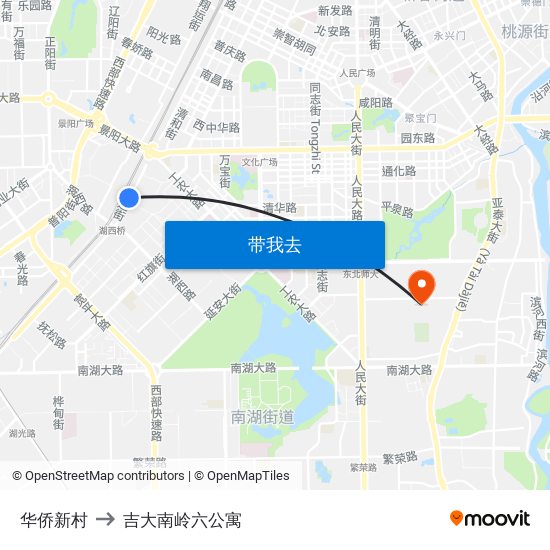 华侨新村 to 吉大南岭六公寓 map