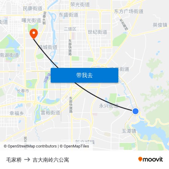 毛家桥 to 吉大南岭六公寓 map