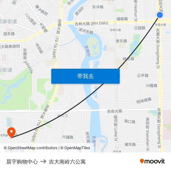 晨宇购物中心 to 吉大南岭六公寓 map