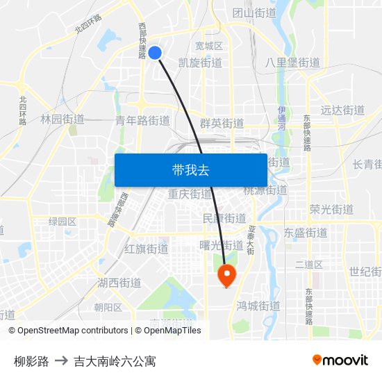 柳影路 to 吉大南岭六公寓 map