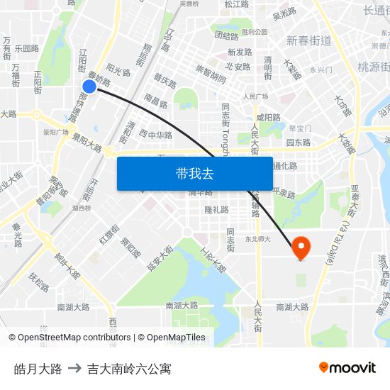 皓月大路 to 吉大南岭六公寓 map