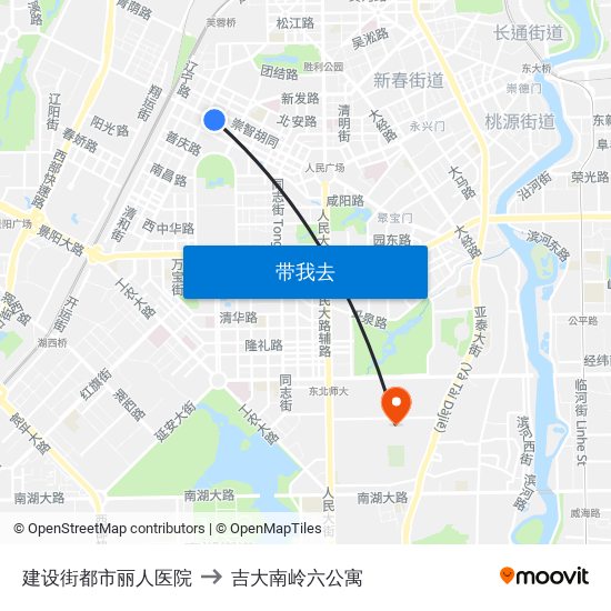 建设街都市丽人医院 to 吉大南岭六公寓 map