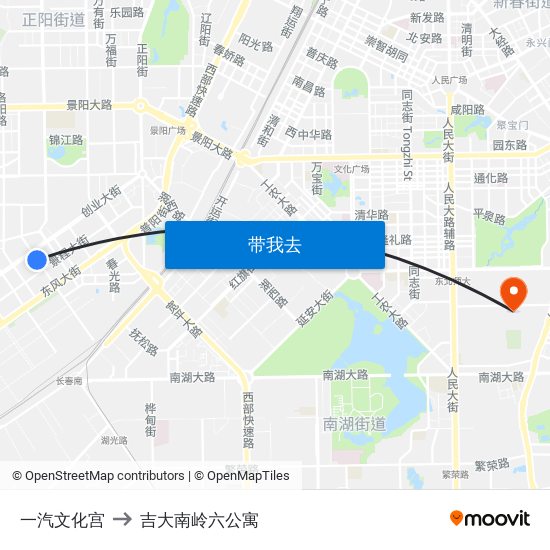 一汽文化宫 to 吉大南岭六公寓 map