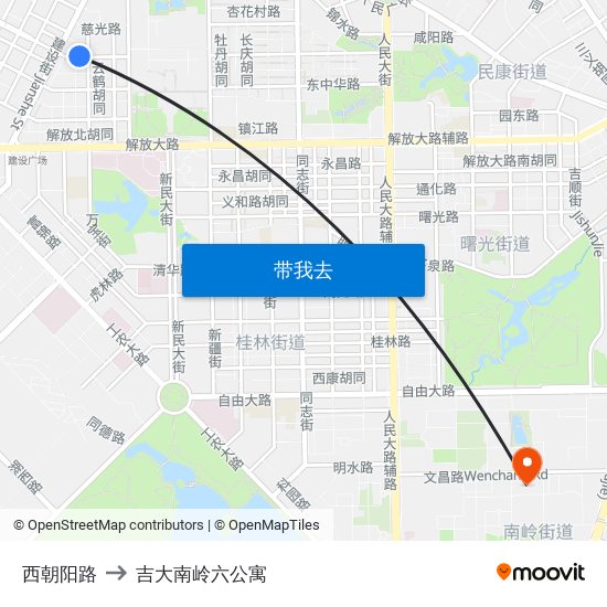 西朝阳路 to 吉大南岭六公寓 map