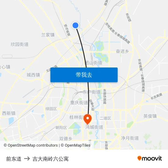 前东道 to 吉大南岭六公寓 map
