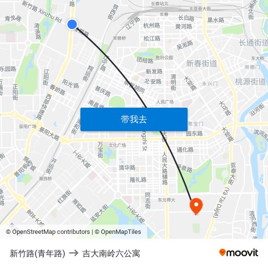 新竹路(青年路) to 吉大南岭六公寓 map