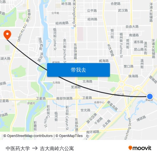 中医药大学 to 吉大南岭六公寓 map