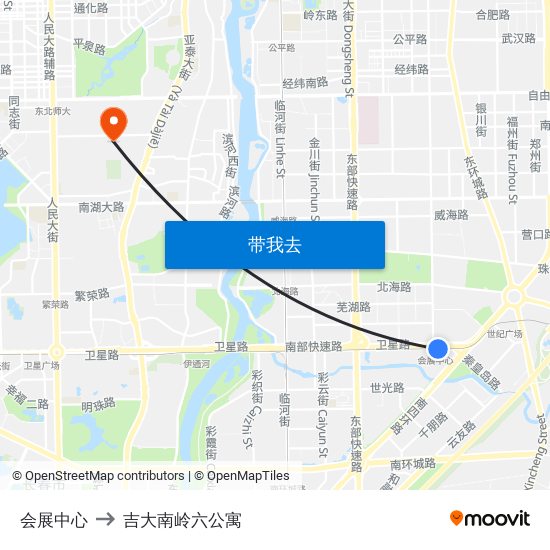 会展中心 to 吉大南岭六公寓 map