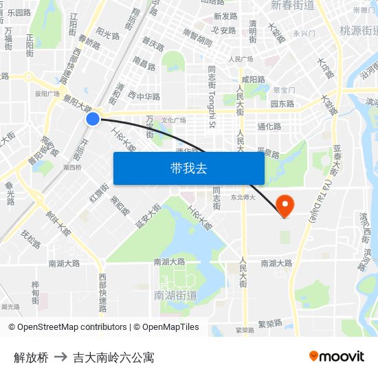 解放桥 to 吉大南岭六公寓 map